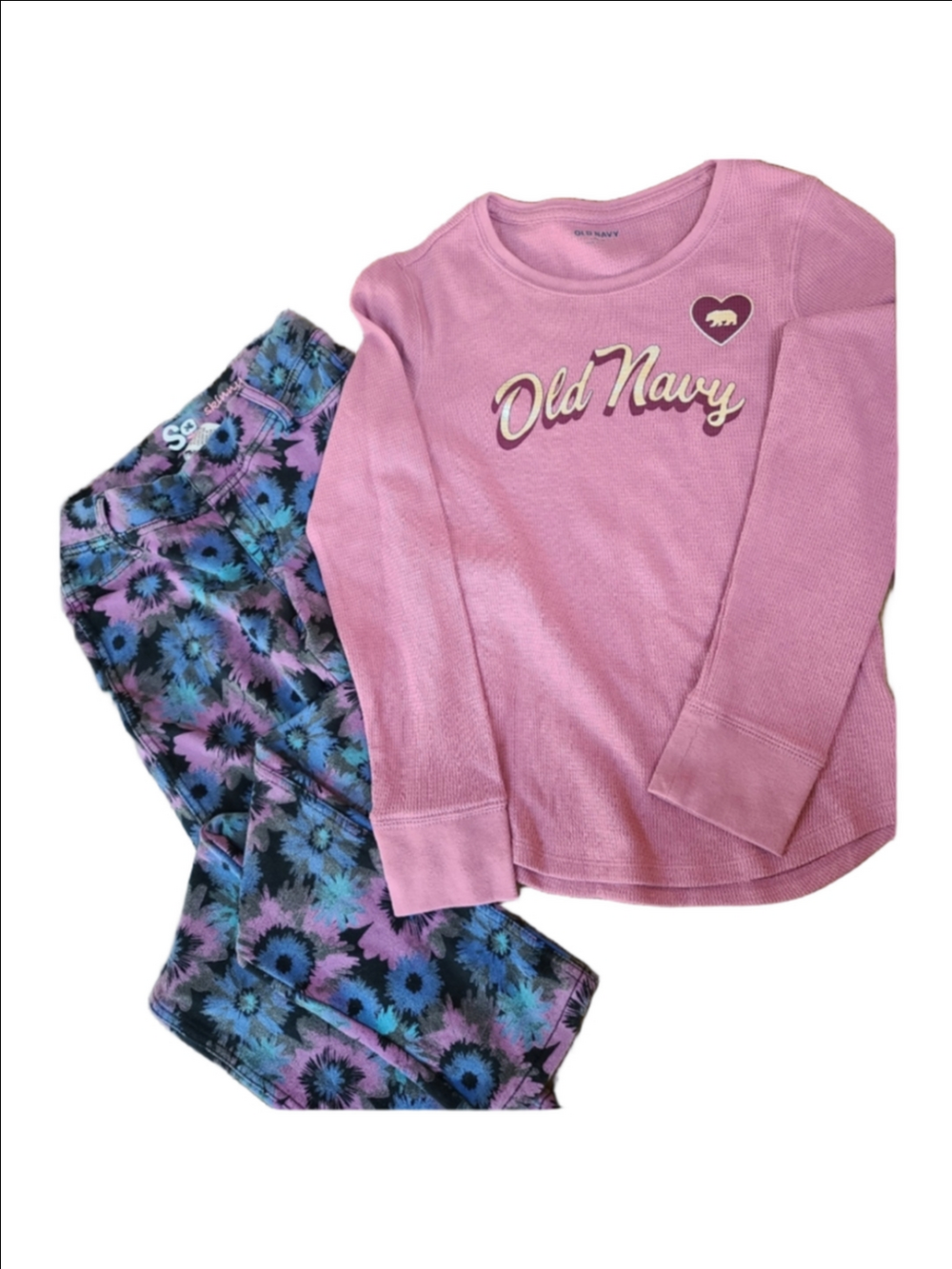 Girls Old Navy Pink Waffle Thermal & SO Skinny Floral Jeans Set Size 10 / L (10-